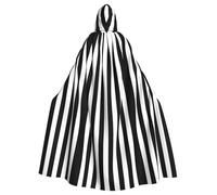 WHJSSF Black & White Stripe Prints Hooded Cloak - Long Costume Throw, Soft Halloween Layer & Drawstring Tie