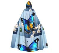 WHJSSF Blue Butterfly On Blossom Flower Prints Halloween Adult Hooded Cloak is a super large, comfortable, and durable cloak