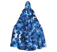 WHJSSF Blue Camouflage Pattern Prints Halloween Adult Hooded Cape Cloak - Super Large Hooded Cloak No Zipper