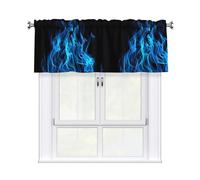 WHJSSF Blue Flame Prints Curtain Valance 54x18in - Peach Skin Kitchen Window Cover, Filtered Light & Easy Rod Pocket Layer