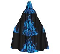 WHJSSF Blue Flame Prints Hooded Cloak - Long Layer for Halloween & Cosplay Fun