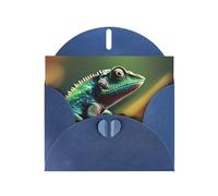 WHJSSF Blue Greeting Card Chameleon listen music Prints 4x6in for Christmas, children's birthdays, Valentine's Day, wedding anniversaries, and party invitations