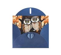 WHJSSF Blue Greeting Card Couple Owl Perch Tree Prints 4x6in for Christmas, children's birthdays, Valentine's Day, wedding anniversaries, and party invitations