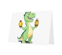 WHJSSF Blue Greeting Card Dinosaur holding a lantern Printed Perfect for Valentine's Day, Wedding Anniversary & Party Invitations
