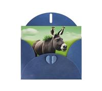 WHJSSF Blue Greeting Card Donkey on green meadow Prints 4x6in for Christmas, children's birthdays, Valentine's Day, wedding anniversaries, and party invitations