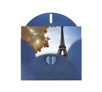 WHJSSF Blue Greeting Card Eiffel Tower Paris View Prints 4x6in for Christmas, children's birthdays, Valentine's Day, wedding anniversaries, and party invitations