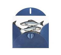 WHJSSF Blue Greeting Card Hand drawn three salted fish Prints 4x6in for Christmas, children's birthdays, Valentine's Day, wedding anniversaries, and party invitations