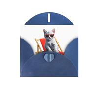 WHJSSF Blue Greeting Card Kitten basking in the sun on a chair Prints 4x6in for Christmas, children's birthdays, Valentine's Day, wedding anniversaries, and party invitations