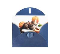 WHJSSF Blue Greeting Card Kitten lying on soft peaches Prints 4x6in for Christmas, children's birthdays, Valentine's Day, wedding anniversaries, and party invitations