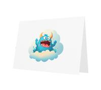 WHJSSF Blue Greeting Card Little monster on the white cloud Printed Perfect for Valentine's Day, Wedding Anniversary & Party Invitations
