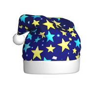 WHJSSF Blue Shining Stars Picture Christmas Hat for Adult Soft and Fluffy Brim, Lightweight Comfort