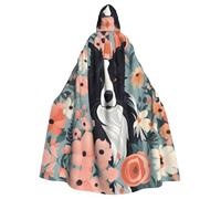 WHJSSF Border Collie Florals Prints Halloween Adult Hooded Cape Cloak For Role-Playing, Stage Costumes, Parties Easy Care
