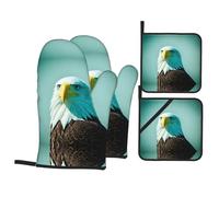 WHJSSF Brave Eagle Prints 4-Piece Oven Mitts & Pot Holders Set - Waterproof Kitchen Layers & Heat Resistant Grip - Durable Throw for Cooking, Baking & BBQ
