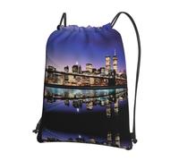 WHJSSF Brooklyn Bridge at night Prints Drawstring Zipper Backpack - Lightweight Foldable Gym Bag, Travel Duffel with Front Pocket & Interior Organizer