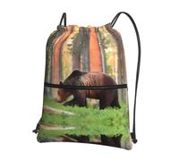 WHJSSF Brown Bear Prints Drawstring Zipper Backpack - Lightweight Foldable Gym Bag, Travel Duffel with Front Pocket & Interior Organizer