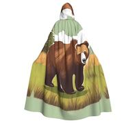 WHJSSF Brown bear walking Prints Halloween Adult Hooded Cloak is a super large, comfortable, and durable cloak