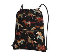 WHJSSF Brown Horse Prints Drawstring Zipper Backpack - Lightweight Foldable Gym Bag for Travel, Yoga, Hiking & Everyday Essentials