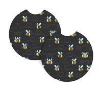 WHJSSF Bumble Bees Prints Car Cup Coasters 2-Pack - Durable Neoprene Throw for Spill-Proof Protection & a Stylish Interior - Fits Most Vehicles