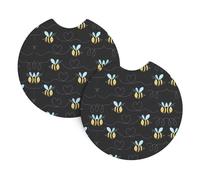 WHJSSF Bumble Bees Prints Car Cup Coasters 2-Pack - High-Grade Neoprene Layers for Spillproof Protection & Stylish Vehicle Interiors - Fits Most Cars