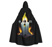 WHJSSF Burning Ghost Pattern Halloween Adult Hooded Cape Cloak for wear during Halloween, role-playing
