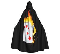 WHJSSF Burning playing cards Printing Halloween Adult Hooded Cape Cloak - Super Large Hooded Cloak No Zipper