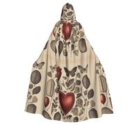 WHJSSF Butterflies around heart Pattern Halloween Adult Hooded Cape Cloak with Bow Tie for Costume Parties, Cosplay