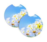 WHJSSF Butterfly On Daisy Prints Car Cup Coasters 2-Pack - Durable Neoprene Throw for a Spotless Ride - Protects Against Spills & Fits Most Vehicles