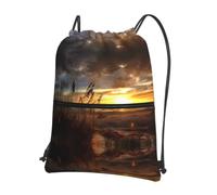 WHJSSF Calm Coastal Scene Prints Drawstring Zipper Backpack - Lightweight Foldable Gym Bag, Travel Duffel with Front Pocket & Interior Organizer