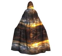 WHJSSF Calm Coastal Scene Prints Hooded Cloak - Long Layer for Halloween & Cosplay Fun