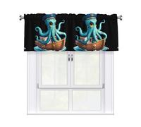 WHJSSF Captain Octopus On The Blue Boat Prints Housewarming Gift - Peach Skin Window Valance 54x18 for a Cozy Kitchen Refresh