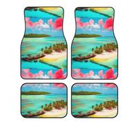 WHJSSF Car Foot Mat Four-Piece Set - Easy to Clean Smooth Surface | Non-Slip Bottom, 2 Front Mats, Interior Protection Caribbean Scenery Prints