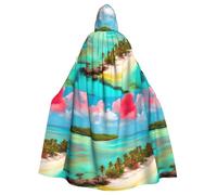 WHJSSF Caribbean Scenery Prints Halloween Adult Hooded Cape Cloak For Role-Playing, Stage Costumes, Parties Easy Care