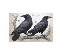WHJSSF Cartoon Black Ravens Prints Placemats Set of 6 12x18in - Durable Table Layers with Heat-Resistant & Wrinkle-Free Polyester