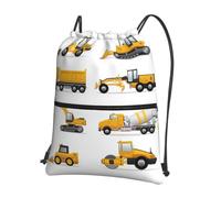 WHJSSF Cartoon Heavy Machinery Truck Prints Drawstring Zipper Backpack - Lightweight Foldable Gym Bag for Travel, Yoga, Hiking & Everyday Essentials