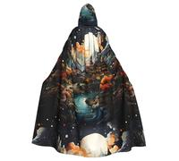 WHJSSF Castle in the Moonlight Printing Halloween Adult Hooded Cloak for various party and carnival settings