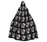 WHJSSF Cat Looking Around Prints Halloween Adult Hooded Cape Cloak For Role-Playing, Stage Costumes, Parties Easy Care