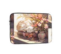 WHJSSF Cat Sleeping in a Flower Bed Prints Portable Laptop Sleeve 12 inch for Business Travel, School, Office, Daily Use