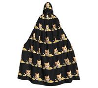 WHJSSF Cat Who Likes To Eat Pasta Prints Halloween Adult Hooded Cape Cloak For Role-Playing, Stage Costumes, Parties Easy Care