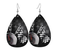 WHJSSF Checkered Flag Racing Prints Teardrop Leather Earrings - Lightweight Dangle Earrings for Women, Vivid Color Faux Leather Drops with Silver Plated Hooks, Stylish Accessories for Parties & Gifts