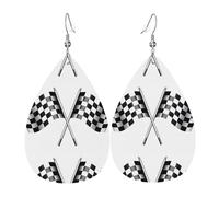 WHJSSF Checkered Flags Prints Dangle Water Drop Earrings - Chic Faux Leather Drops for Festive & Everyday Style