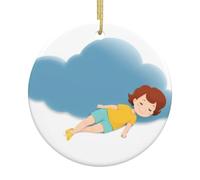 WHJSSF Christmas Ornaments - 2.9in Ceramic Round Decor | for Festive Displays Little Girl Lying On The Clouds Pattern