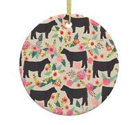 WHJSSF Christmas Ornaments - 2.9in Ceramic Round Decor | for Festive Displays Pink Flower Show Steer Cows Cattle Pattern