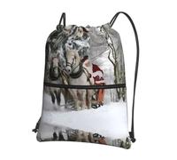 WHJSSF Christmas Santa Claus Prints Drawstring Zipper Backpack - Lightweight Foldable Gym Bag for Travel, Yoga, Hiking & Everyday Essentials