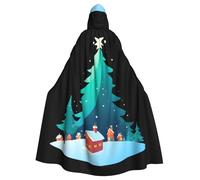 WHJSSF Christmas Town Prints Halloween Adult Hooded Cape Cloak with Bow Tie for Costume Parties, Cosplay
