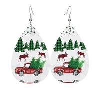 WHJSSF Christmas Truck and Moose Prints Teardrop Leather Earrings - Stylish Dangle Drops for Women, Lightweight Jewelry with Silver-Plated Hooks, Vibrant Colors for Parties & Gifts