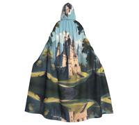 WHJSSF Classical Castle Picture Halloween Adult Hooded Cloak is a super large, comfortable, and durable cloak