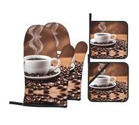 WHJSSF Coffee Cup and Coffee Beans Prints 4-Piece Waterproof Oven Throws & Heat Resistant Pot Covers - Durable Kitchen Layers for Grilling & Baking