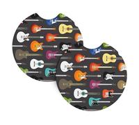 WHJSSF Color Acoustic and Guitars Prints Car Cup Coasters 2-Pack - Durable Neoprene Throw for a Spotless Ride - Protects Against Spills & Fits Most Vehicles
