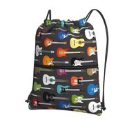 WHJSSF Color Acoustic and Guitars Prints Drawstring Zipper Backpack - Lightweight Foldable Gym Bag for Travel, Yoga, Hiking & Everyday Essentials