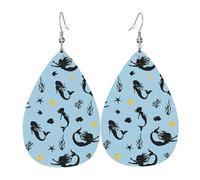WHJSSF Colored beautiful mermaid Prints Teardrop Leather Earrings - Stylish Dangle Drops for Women, Lightweight Jewelry with Silver-Plated Hooks, Vibrant Colors for Parties & Gifts